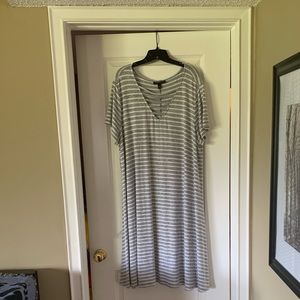 Lane Bryant Grey and White Striped T-shirt Dress